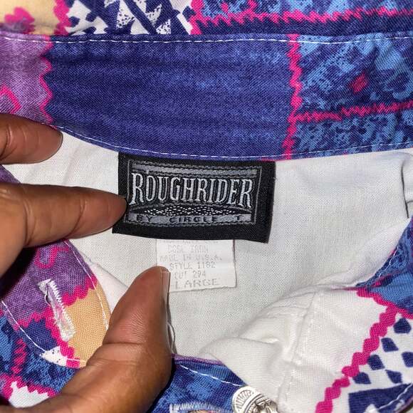 Vintage Roughrider by Circle Shirt Aztec Western Print overlay w/silver button - Picture 5 of 6